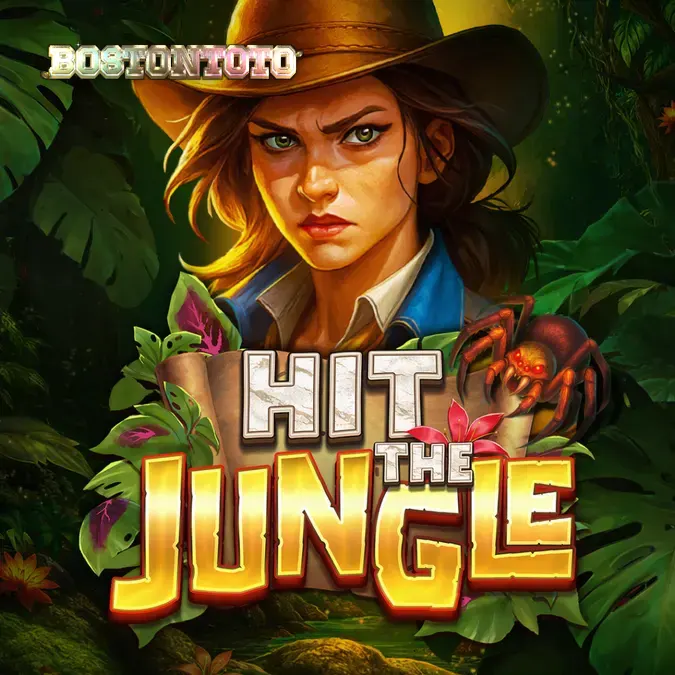 Tampilan visual slot Hit the Jungle dengan simbol hutan dan grid yang berkembang